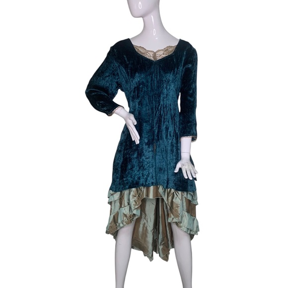 Renaissance Medieval Cottagecore Cortsy Dress Size XL Green Tones Velvet &  Satin